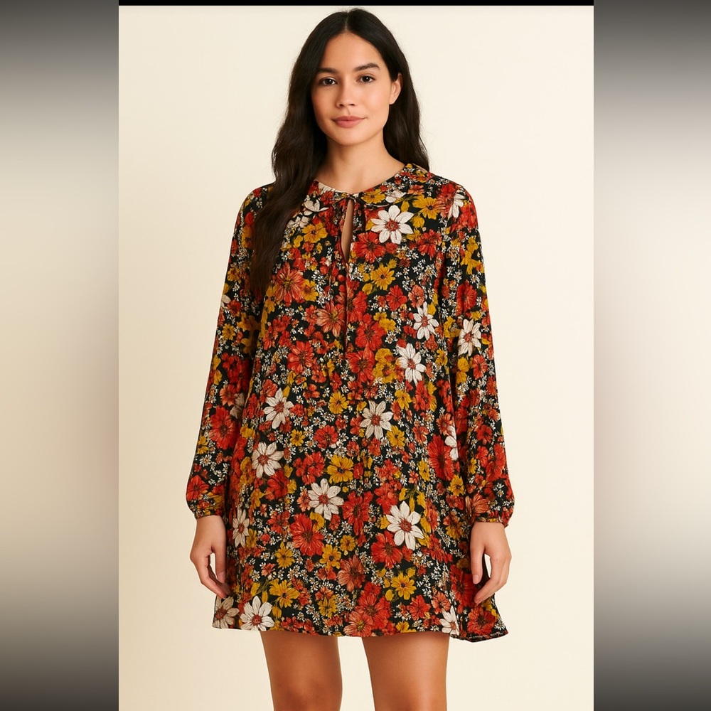 Umgee Small Dress Oversized Long Sleeve Front Keyhole